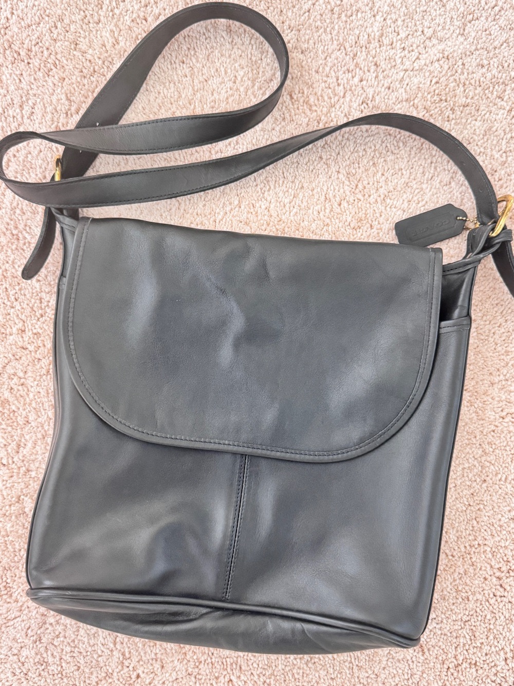 Coach Black Leather Flap Crossbody Bag